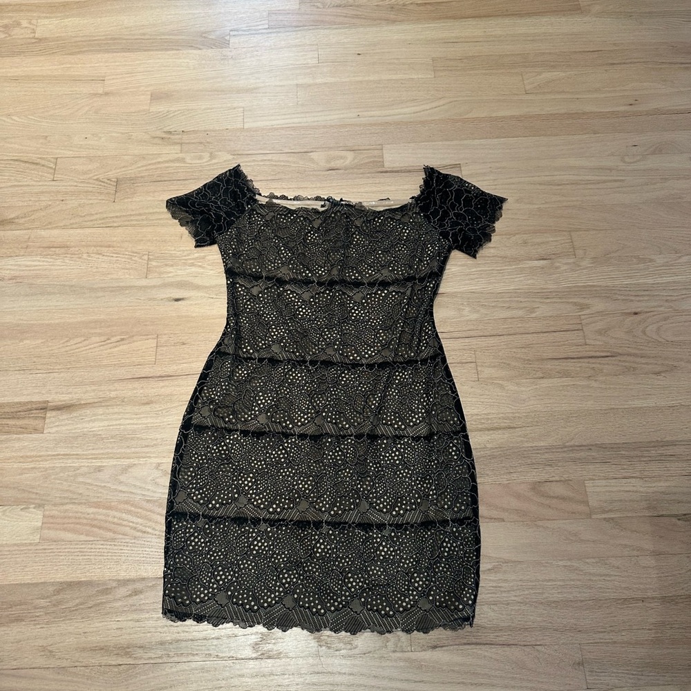 Guess Black and Gold Lace Mini Dress
